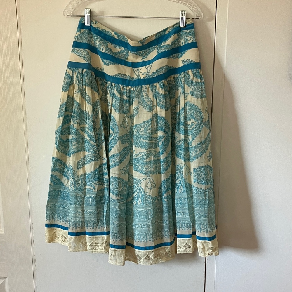 Gorgeous Blue and Cream Tracy Reese Skirt. Silk and Cotton.